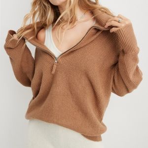 aerie | Sweaters | Aerie Brown Cozyup Waffle Knit Half Zip Oversized Sweater  | Poshmark